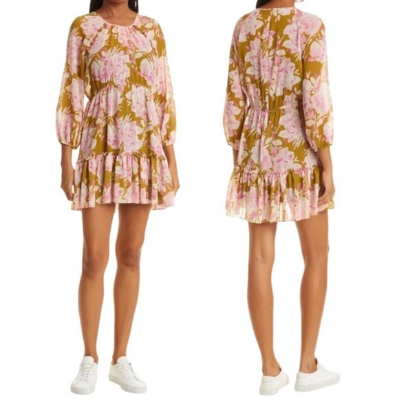 NWT Likely Dress Olive Green Pink Floral Hadi Long Sleeved Ruffled Dress Size 8 - Picture 15 of 15